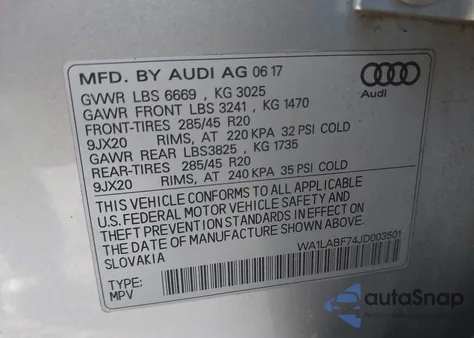 2018 Audi Q7 3.0T Premium из США, поврежденный, VIN WA1LABF74JD003501